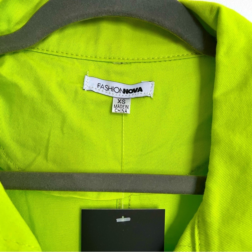 RARE 90s Fashion Nova Lime Green Cropped puff Bomber Jacket Balloon Sleeves XS - Picture 5 of 11